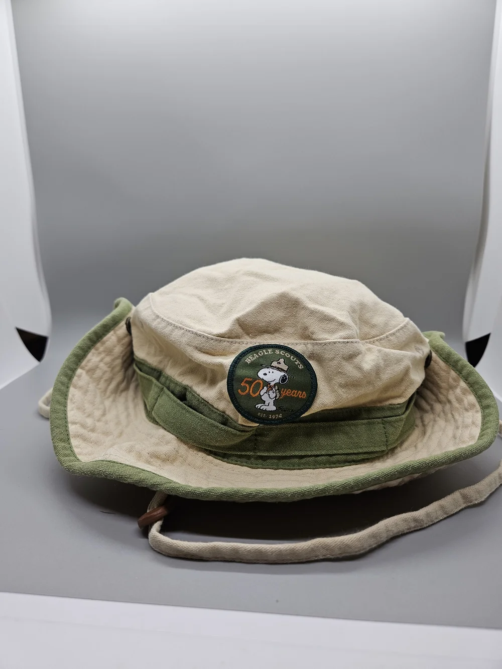 Peanuts Snoopy Beagle Scouts 50th Anniversary Boonie Hat Tan Green Canvas Sun
